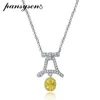 PANSYSEN Luxury 925 Sterling Silver Sparkling Citrine High Carbon Diamond Pendant Necklaces Women Fine Jewelry Christmas Gift 240305