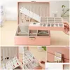 Storage Boxes & Bins New Double-Layer Jewelry Box Leather Ear Stud Earrings Ornament Earring Holder Storage Mti-Function Large 210315 Dhjod