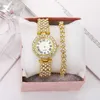 Montre de luxe en or Rose pour femmes, montre-Bracelet à Quartz et diamant, élégante, ensemble de montres