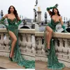 Exquisite Evening Crystal Strapless Mermaid Prom Dress Sequins Illusion Side Split Formal Party Dresses Custom Made