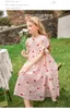 Grandes filles fraise broderie robes vieux enfants dentelle creuse falbala robe à manches courtes été adolescents rose princesse vêtements Z7001