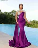 Urban Sexy Vestidos Elegante Preto Pêssego Roxo Sereia Noite Alta Pescoço Sheer Apliques Beads Illusion Manga Longa Plissados Ruffles Ocasião Formal Q240307