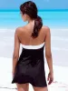 Cover-up Été Sexy Bikini Cover Up Femmes Vacances Moulante Hors Épaule Noir Patchwork Maillot De Bain Mini Robe De Plage Beachwear Robe De Plage