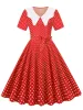 UBIEROWA Polka Dot Vintage Summer Dress Women Shall Rleeve Casual Elegant Midi Sundress Peter Pan kołnierz wysoka talia