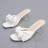 Dicke hohe Sandalen 909 Absatzschuhe Damen Hausschuhe Schleife Mule Eleganter Ausschnitt Diashow Mode Lässig Einfache Wind Heels Damen S 91 S