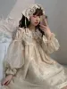 Elbise 2024 Sonbahar Japon Lolita Kawaii Elbise Kadınlar Kabarcık Kollu Kore Koreli Tatlı Sevimli Elbise Peter Pan Retro Prenses Peri Elbise