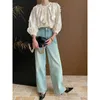 Blusas de mujer estilo chino bordado cuello redondo camisa con flecos 2024 blusa blanca de primavera