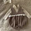 Pheclsuits Ruffles Lace Baby Girls Waffle Vest Romper Summer Autumn 0-24 شهرًا