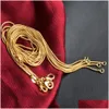 Ketten 1 mm 18 Karat vergoldete Schlangenketten 16-30 Zoll goldene glatte Karabinerverschluss-Halskette für Frauen Damen Modeschmuck in BK Drop De Dhh6G