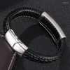 Charm Bracelets Simple Men Leather Bracelet Stainless Steel Magnetic Buckle Bangle Fashion Jewelry Male Handmade FR0190