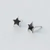 Stud Earrings Women's Men's 8MM Real. 925 Sterling Silver Jewelry Black Enamel Star Charms C-E2674