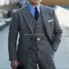 Suits Wool Casual Men Suits For Winter 3 Piece Custom Gray Tweed Wedding Groom Tuxedo With Notched Lapel Male Fashion Clothes Set 2023