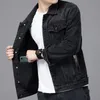 Uomo Giacca di jeans nera Streetwear Primavera Autunno Vintage Casual maniche lunghe Top Fashion Turndown Colletto Cappotto allentato Jaqueta Jeans 240301