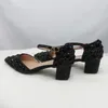 Sandales femmes cristal noir mode dames robe de soirée chaussures bride à la cheville talons hauts mariée mariage talon carré 8 cm