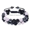 Chain 6Mm 8Mm Rose Quartz Hematite Obsidian Double Layer Braided Bracelet Natural Stone Crystal Couple Adjustable Bracelets Bangle Cu Dhi8Z