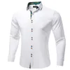 Luxury White Solid Mens Dress Shirt Long Sleeve Fashion Contrast Cuff and Collar Men Clothing Social Shirts Blouse 240305