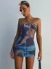 Casual Kleider Tie Dye Drucken Frauen Rohr Mini Kleid Bodycon Sexy Streetwear Party Elegante Club 2024 Sommer Festival Kleidung Y2K