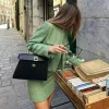 Spódnica Traf 2023 Tweed Green Squirt Woman Mini spódnica wysokiej talii jesienna kratona spódniczka damska biuro noś długie spódnice dla eleganckich kobiet