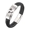 Charme Armbänder Männer Schwarz Schmuck Geflochtene Leder Armreifen Handgemachte Armband Trendy Edelstahl Verschluss Handgelenk Band FR0996