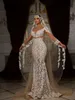 Graciös spets sjöjungfru bröllopsklänning pärlor applikationer stropplösa brudklänningar med överskjolar brudklänningar skräddarsydda vestido de novia