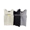 Canotte alla moda con perle Top da donna T-shirt lavorata a maglia con lettere ricamate Canotte sportive primavera estate