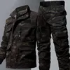 Vår- och höst Camo Suit Mens Set Outdoor Labor Protection Hållbart arbete Polyester Cotton Militärstil 240304