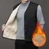 Men's Vests Warm Plush Lining Coat Single-breasted Padded Solid Color Vest Plus Size Thick Cardigan For Fall Winter Mid Length