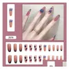 False Nails 24Pcs Love Heart Printed Nail Glue Type Removable Long Paragraph Fashion Drop Delivery Dh67K