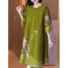 Vestido roupas femininas estilo chinês retro impressão elegante festa dreeses primavera verão em torno do pescoço meia manga solta midi vestido vestidos