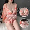 Vêtements de nuit pour femmes Pyjamas pour femmes Lingerie sexy Vêtements de nuit Japonais Kimono Tentation Robe de nuit Satin Set Femme Home Wear Summer15RC