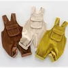 Criança meninos meninas veludo dungarees macacão para crianças calças casuais oversize bolso solto macacão crianças roupas 240226