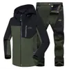 Conjuntos de jaqueta de caminhada ao ar livre dos homens à prova dwindproof água à prova de vento softshell blusão velo quente roupas caça jaquetas militares calças me3144929