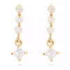 Pendientes de tuerca 2024 Moda Delicada Plata de Ley 925 Mini Geometría Simple Cuadrado Redondo Cz Chapado en Oro Bling Zircon Pendiente Joyería