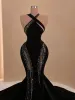 Halter Simple Mermaid Prom Dresses Sexy Sleeveless Sequined Lace Formal Ocn Dress Aso Ebi Evening Gowns