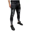 Mens Skinny Stretch Denim Calças Afligido Rasgado Freyed Slim Fit Jeans Slim Masculino Calças Lápis 240307