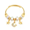 Chain Light Luxury Micro Set Zircon High Grade Love Little Bear Star Moon Open Wire Ring 14k Yellow Gold Bracelet Bangle