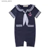 Jumpsuits Lolanta Baby Toddler Boys Girls Sailor Costume Suit Short Sleeve Stripe Romper Outfit Summer Onesie Outfit Baby Birthday Present C L240307