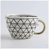 Tazze In ceramica geometrica dipinta a mano con manico in oro Tazze irregolari fatte a mano per caffè, tè, latte, farina d'avena, compleanno creativo, consegna Dh0X2