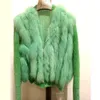 Haining Fur 2024 Spring Sticked Cardigan With Coat Women's True Fox Hair Stripe Fashion Top 917443