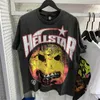 Hellstar Survêtement Designer Chemises Graphique Tee Hipster Tissu Lavé Rue Graffiti Lettrage Feuille Imprimé Vintage Noir Ample Coupe Manches Courtes Tshirt 843