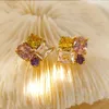 Boucles d'oreilles pendantes bijoux uniques violet rose jaune CZ coupe cristal carré