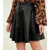 Skirts Women's Classic Model Genuine Lambskin Leather Skirt Flare Button