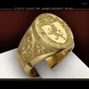 Anéis de cluster Anel Homens Tendências 2024 Coroa Leão Escudo Emblema 18k Amarelo Ouro Cor Royal Men's para Festa Presente Menino