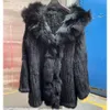 2024 True Rabbit Woven Coat With Fox Hair Collar Long Sleeved Haining Women's Fur Top 968144