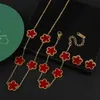 V bangle Stepping into a stainless steel clover necklace bracelet earrings three piece set vacuum electroplated non fading niche ladies