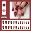 24PcsSet Wine Red Long Ballet Fake Nails Gold Glitter Gradient Artificial Removable Acrylic Press on Art Stick 240305