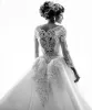 African Long Sleeves Lace Mermaid Wedding Dresses Scoop Neck Lace Applique Beaded Crystals Over Skirts Court Train Wedding Bridal Gown