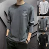 Mężczyźni Autumn Tshirt długie rękawy o szyi koszula prosty styl pullover sprężyna górna top swobodny kolor stały do ​​codziennego noszenia 240223