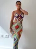 シフレイラーの手作りかぎ針編みマキシドレス女性サマーホルターバックレスビーチウェアサンドレスボヘミアンマルチカラーウェディングドレス240304