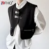 Men's Vests PFHQ Short Vest Personalized PU Leather Buckle Niche Korean Design Fashion Chic Sleeveless Cool Waistcoat Summer 9A0594